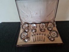 Set de cafea, vechi, din alama argintata