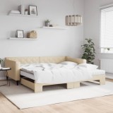 VidaXL Pat de zi cu extensie și saltele, crem, 100x200 cm, textil