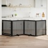 VidaXL Poartă c&acirc;ini pliabilă cu ușă 4 panouri negru, 320 cm, lemn plop 352259