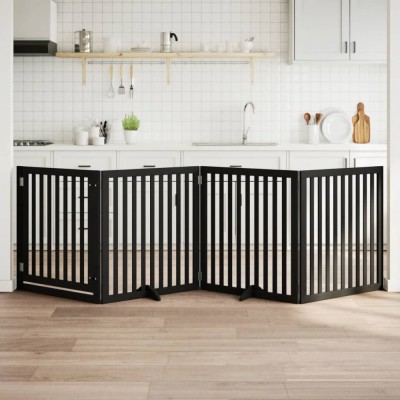 vidaXL Poartă c&amp;acirc;ini pliabilă cu ușă 4 panouri negru, 320 cm, lemn plop 352259 foto
