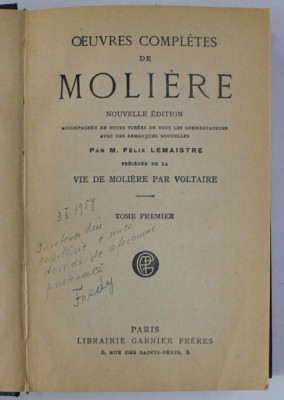 OEUVRES COMPLETES DE MOLIERE , PRECEDEE DE LA &amp;#039; VIE DE MOLIERE &amp;#039; par VOLTAIRE , 1926 foto