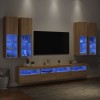 VidaXL Comode TV de perete cu lumini LED, 7 piese, stejar sonoma