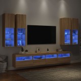 vidaXL Comode TV de perete cu lumini LED, 7 piese, stejar sonoma