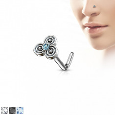 Piercing curbat pentru nas din o?el cu un motiv celtic, zirconiu in mijloc - Diametru piercing: 0,8 mm, Culoare zirconiu piercing: Negru - K foto