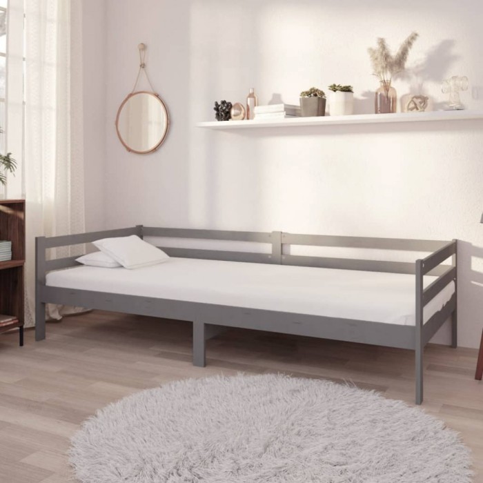 Gossi pat de zi cu saltea, gri, 90x200 cm, lemn masiv de pin