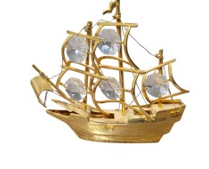 OBIECT DECORATIV VINTAGE DIN METAL AURIU CU DECOR CRISTALE, MODEL CORABIE