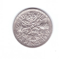 Moneda Marea Britanie 6 pence 1959, stare foarte buna, curata
