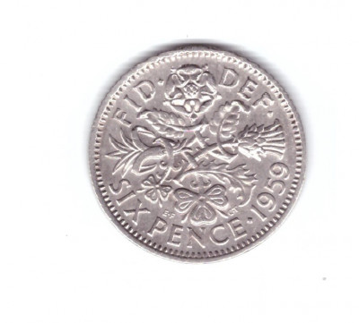 Moneda Marea Britanie 6 pence 1959, stare foarte buna, curata foto