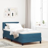 Pat cu arcuri box și saltea vidaXL cu LED Albastru &Icirc;ntunecat 90x190 cm Catifea