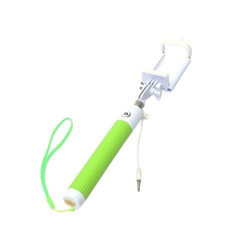 Selfie stick, 1 Metru, model simplu, metal, clema prindere, verde