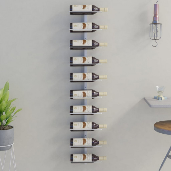 Suport sticle de vin, de perete, 10 sticle, alb, metal