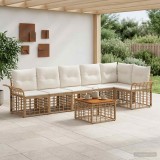 Cumpara ieftin Set de canapele de exterior 7 buc. 6-Locuri Alb Natural si Crem