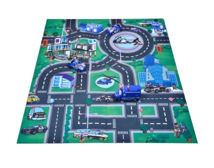 Covor de joaca pentru copii Sectia de politie, cu 5 masinute incluse, 80x70 cm ConceptSeller