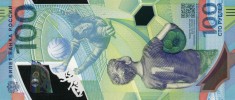 RUSIA ? bancnota ? 100 Rubles ? 2018 ? P-280 ? FIFA ? POLIMER COMEMORATIV ? UNC foto