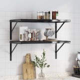 vidaXL Rafturi Perete, 2 buc, 75x40x3 cm, Oțel Inoxidabil Negru, Montare pe Perete, Rafturi Suspendate, Design Modern