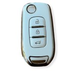 Husa Cheie Briceag Renault Megane 4, Kadjar, Clio, 3 Butoane, Tpu, Alba cu contur auriu AutoProtect KeyCars, Oem