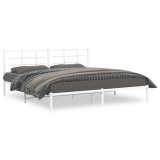 Cumpara ieftin Cadru de pat metalic cu tablie, alb, 200x200 cm