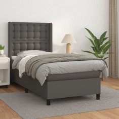 vidaXL Pat box spring cu saltea, gri, 100x200 cm, piele ecologică foto