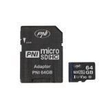 Card de memorie microSD PNI 64GB Class 10 U3 V30 cu adaptor SD
