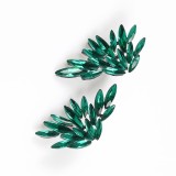 Cercei statement cu cristale verzi in forma de evantai