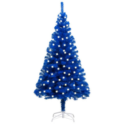 Brad Crăciun artificial cu LED-uri/suport, albastru, 120 cm PVC foto