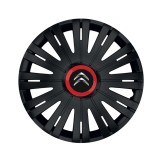 Set 4 capace roti Negre Cu Inel Rosu Active R15 Compatibil Cu Citroen