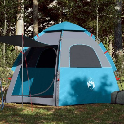 Cort de camping cabană 4 persoane albastru cu eliberare rapidă foto