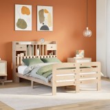 Cumpara ieftin Pat cu bibliotecă fără saltea, 135x190 cm, lemn masiv de pin