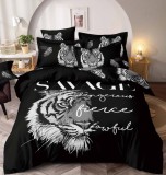 Cumpara ieftin Lenjerie pat dublu 3D,bumbac finet,6 piese,cearceaf de pat normal,neagra,imprimeu cu tigru-A1029, Jojo Home