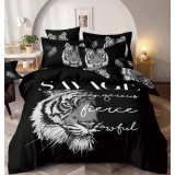 Lenjerie pat dublu 3D,bumbac finet,6 piese,cearceaf de pat normal,neagra,imprimeu cu tigru-A1029