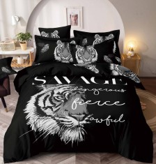 Lenjerie pat dublu 3D,bumbac finet,6 piese,cearceaf de pat normal,neagra,imprimeu cu tigru-A1029