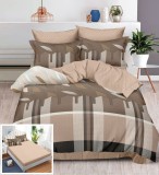 Cumpara ieftin Lenjerie Pat Bumbac 6 Piese Cu Elastic Crem Imprimeu 180x200 cm