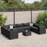 vidaXL Set mobilier de grădină cu perne, 10 piese, negru, poliratan 3308275