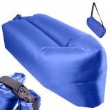 Saltea Autogonflabila &quot;Lazy Bag&quot; tip sezlong, 230 x 70cm, culoare Bleumarin, pentru camping, plaja sau piscina