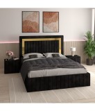 Pat Tapitat Ianis Negru+ Saltea Lux Ortopedica + Noptiere Tapitate 140x200cm