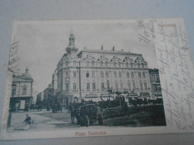 Carte postala Bucuresti, Piata teatrului, circulata, impecabila, 1906 foto