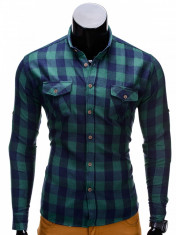 Camasa pentru barbati, verde, slim fit, casual, elastica, flanel cu guler - k312 foto