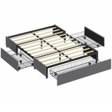 HOMCOM Pat dublu 140x190 cm cu somier, 3 sertare și cadru metalic Capacitate 363 kg Gri | Aosom Romania