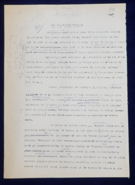 GEO BOGZA - CUM S-A NASCUT DREAPTA - ARTICOL PENTRU ZIAR , DACTILOGRAFIAT , CU CORECTURILE, MODIFICARILE SI ADAUGIRILE OLOGRAFE ALE AUTORULUI , 193