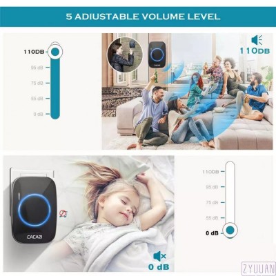 Sonerie wireless, ZYuuan, Plug and Play, Cu buton impermeabil, 1 x Receptor, 5 Niveluri de volum, Negru foto