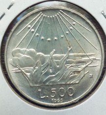 (A401) MONEDA DIN ARGINT ITALIA - 500 LIRE 1965, DANTE ALIGHIERI foto