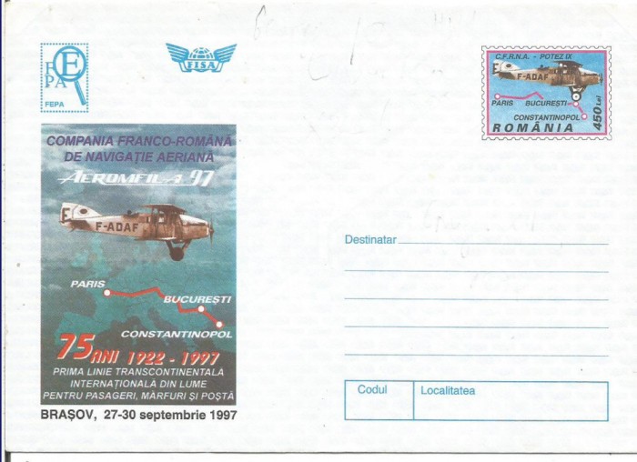 plic-scrisoare- AEROMFILA 97-Prima linie transcontinentala de marfuri din lume