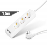 Prelungitor 3 x 1,5 mm&sup2; - 1,5 m - cu 2 x USB