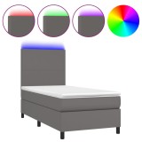 Cumpara ieftin Pat continental cu saltea si LED, gri, 80x200 cm, piele eco
