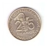 Moneda Africa de Vest 25 francs/franci 2010 FAO, stare buna, curata, Bronz-Aluminiu