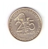 Moneda Africa de Vest 25 francs/franci 2010 FAO, stare buna, curata, Bronz-Aluminiu