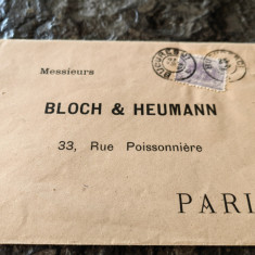 Plic circulat 1897, Bucuresti- Paris, Spic de grau 25 bani, expeditor C.Fialla