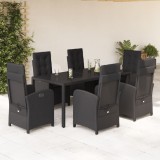 VidaXL Set mobilier de grădină cu perne, 7 piese, negru, poliratan