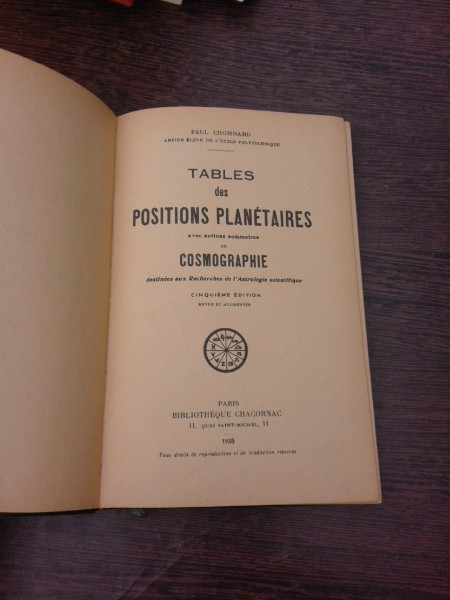 Tables des positions planetaires avec notions sommaires de cosmographie - Paul Choisnard (carte in limba franceza)
