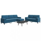 VidaXL Set de canapele cu perne/rulouri, 3 piese, albastru, catifea